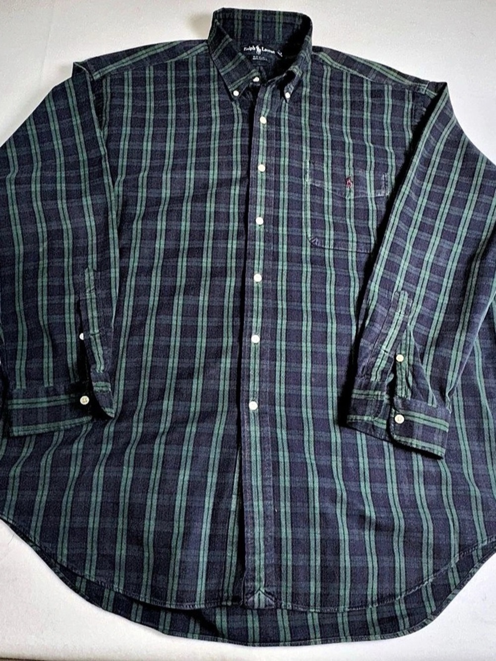 Ralph Lauren Big Shirt Plaid Cotton Shirt in Green & Navy XL